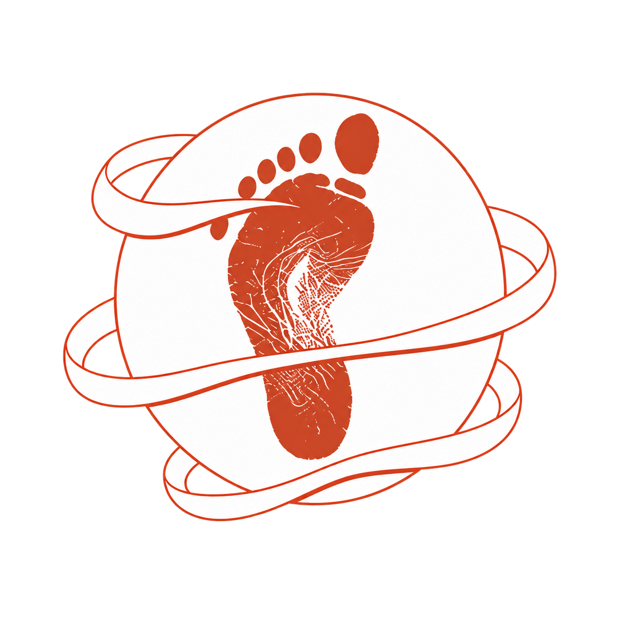 White globe and ribbons with the terracotta footprint, no background
