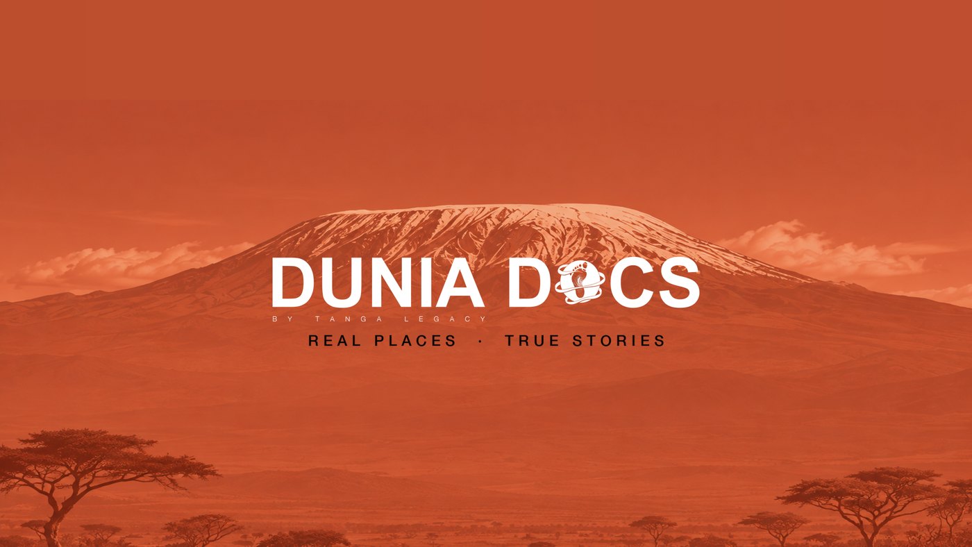Kilimanjaro in terracotta duotone with the white lockup and the tagline REAL PLACES · TRUE STORIES